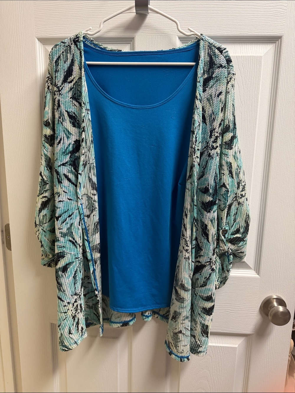 Blue Tank with Aqua Patterned Open Cardigan - One piece